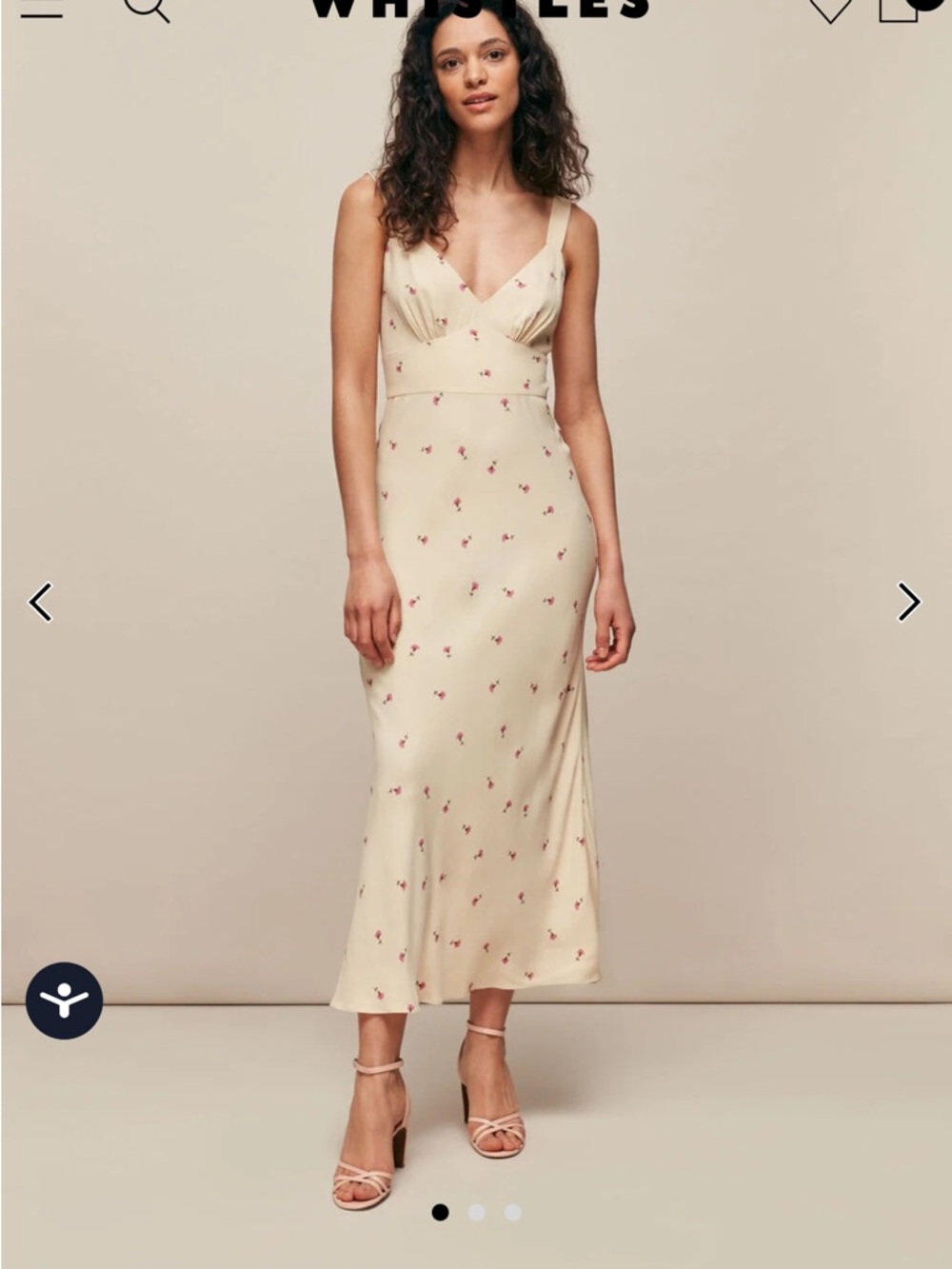 Whistles Cream Midi Slip Dress with Pink Floral Print